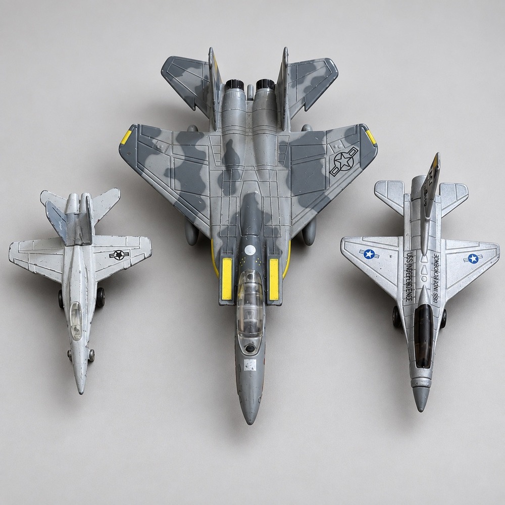 Vintage Military Jet Fighter Toy Lot F-15 Eagle USS Independence Diecast Plane